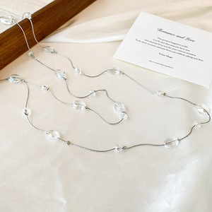 Double Layered Crystal <b>Necklace</b> For Women <b>Long</b> Sweater Chain Elegant Pendant Clothing Accessory Geometric Design Zinc Alloy - Product Image 4