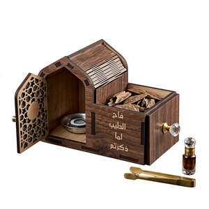 Encensoir en bois pour Oud arabe en gros, brûleur de Bakhoor en forme de maison, avec boîte de rangement et pinces, ensemble brûleur - Product Image 1