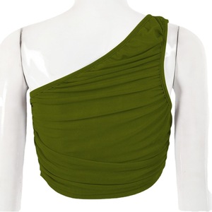 เสื้อครอปไหล่เดียวสำหรับผู้หญิง สีพื้น ผ้าถัก ระบายอากาศได้ดี เสื้อกล้ามเปิดไหล่ สไตล์ฤดูใบไม้ผลิและฤดูใบไม้ร่วง - Product Image 5