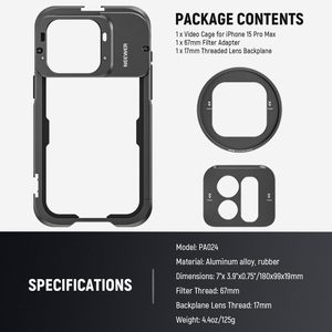 Kit de cage vidéo pour téléphone portable le plus vendu, avec poignée, boîtier en aluminium, cage vidéo <span class=keywords><strong>Neewer</strong></span> 15 Pro avec adaptateur de filtre 67 mm à fixation rapide - Product Image 6