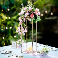 Vente en gros de supports à fleurs rectangulaires de haute qualité en métal doré, décorations de table, centres de table pour mariage