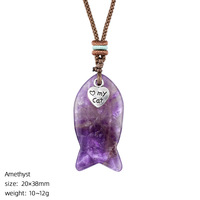 Collier pendentif poisson en cristal naturel, chaîne de pull vintage, pierre naturelle sculptée, porte-bonheur, vente en gros