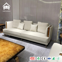 Set Sofa Kulit Asli Kayu Solid Mewah dengan Jahitan Berlian untuk Kustomisasi Furnitur Ruang Tamu Villa Hotel Satu Atap