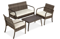 Ensemble de salon de jardin en rotin 4 pièces, ensemble de bistrot en rotin, mobilier de jardin avec table en verre