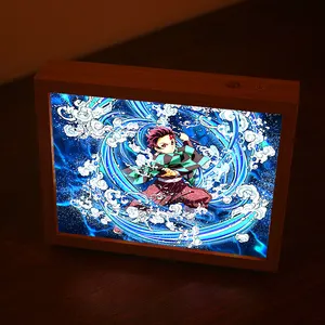 Luffy Led Decoratief Licht Schilderij Lamp Anime Een Zoro Drie Kleuren Licht Gloeiende Fotolijst Lichtgevende Hangende Poster