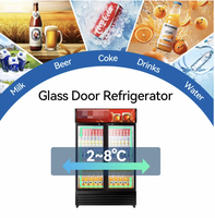 Réfrigérateur commercial vertical à refroidissement par air, sur mesure OEM, avec 1/2/3 portes vitrées