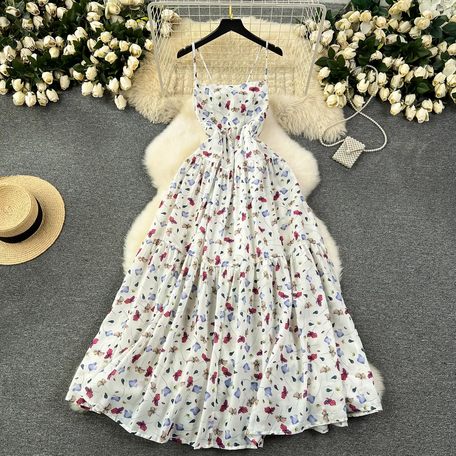 Customized summer floral dress chic printed summer lady dress