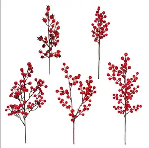 Christmas Berries red holly flower arrangement Artificial red berry picks for Festival Holiday and Home Decor