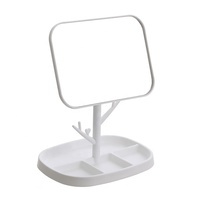 Miroir de maquillage rotatif créatif pour bureau, miroir de vanité simple face avec rangement, base détachable, design carré, cadre en plastique