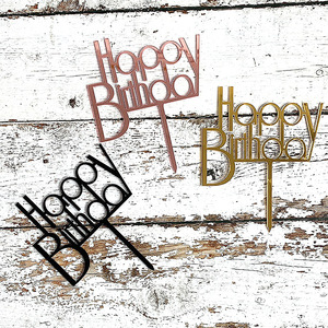 ท็อปเปอร์เค้กอะคริลิค น้ำผึ้งและความหวาน สุขสันต์วันเกิด สีโรสโกลด์ เงิน ดำ ของตกแต่งเค้กวันเกิด - Product Image 3