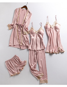 Bán Buôn Sang Trọng Tùy Chỉnh Băng Lụa Đồ Ngủ Người Phụ Nữ Mùa Xuân Mới 5 Pcs Thiết Lập Quần Áo Ngủ Dài Tay Áo Quần Short Thời Trang Đồ Ngủ Phụ Nữ - Product Image 3