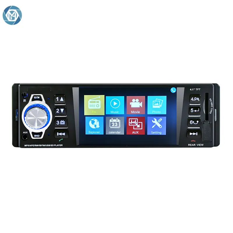 Car Radio Audio Video MP5 Player Stereo Cartronics 1 Din 4.1" Screen BT Parts Remote Control Ambient Light Auto Accessories 12V