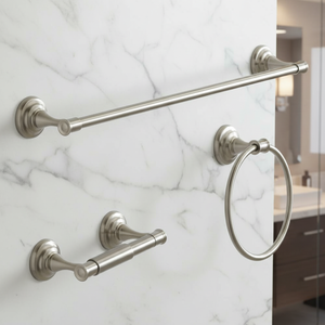 Juego de Accesorios de Baño de Lujo en Níquel Plateado, Portarrollos de Papel Higiénico, Toallero Clásico y Anillo - Product Image 1