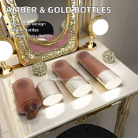 Botellas de embalaje cosmético de oro ámbar para champú de crema corporal y cuidado de la piel-Juego de varias capacidades de diseño esmerilado con tapa de pulverización de bomba PETG