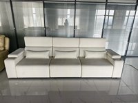 Canapé électrique blanc GALAXY PZ049 (3050*1070*800mm) en bois, trois places, avec accoudoirs, rangement, système audio, charge sans fil, pour salon
