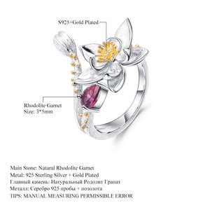 Joyería de moda delicados Anillos de Compromiso de flores de Plata de Ley 925 chapados para mujeres - Product Image 2