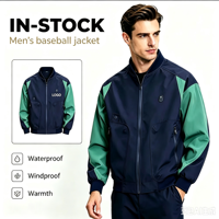 Blouson Bomber Sportif Homme Personnalisé OEM ODM avec Logo, Col Montant, Imperméable, Coupe-Vent, Chaud, avec Poches Zippées