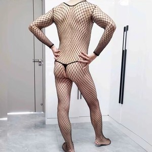 Men's <b>Fishnet</b> Bodysuit Black Nylon Spandex Mid Rise Sexy Underwear - Product Image 3