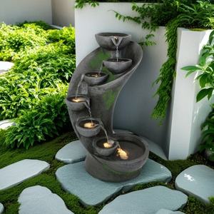 야외 웨딩 가든 장식을위한 조명과 태양열 구동 인공 고양이 애완 동물 분수 - Product Image 3