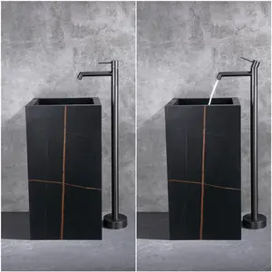 Luxury Modern Style Golden Matte Black Singld Handle Basin Sink Faucets Floor Standing Basin Faucet Mixer Free Standing
