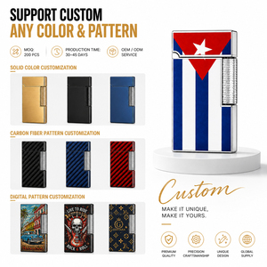 Encendedor de Cigarros Metálico de Lujo OEM ODM, Llama Suave, Antorcha de Doble Fuego, Diseño de <span class=keywords><strong>Bandera</strong></span> de Cuba, Compatible con Logotipo Personalizado, Pedidos al por Mayor, Combustible Butano - Product Image 4