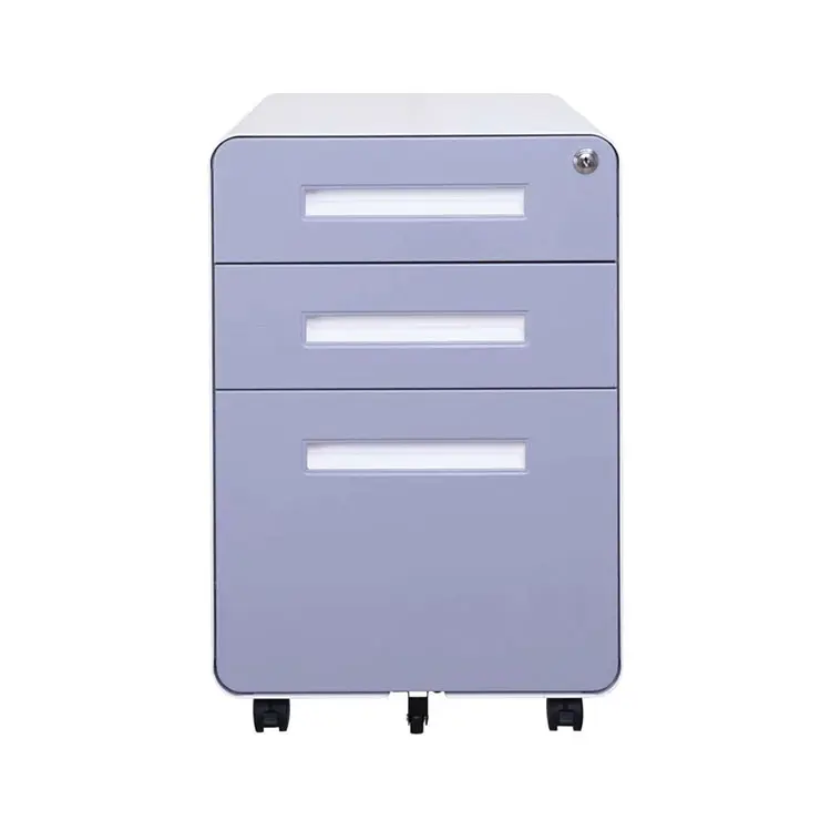 Kualitas Tinggi Gantung Folder A4 Penyimpanan Baja Furnitur Kantor Bergerak Melengkung 3 Laci File Kabinet Alas Mobile