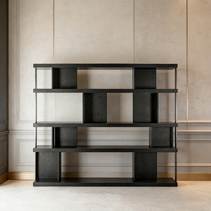 Étagère de rangement murale en <span class=keywords><strong>bois</strong></span> massif <span class=keywords><strong>noir</strong></span> pour villa, bibliothèque, séparateur d'espace, présentoir pour la maison - Product Image 1