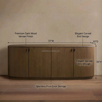 Buffet d'entrée de luxe de style Arhaus traditionnel, en chêne patiné, avec 4 portes et design courbé, de style impérial américain vintage