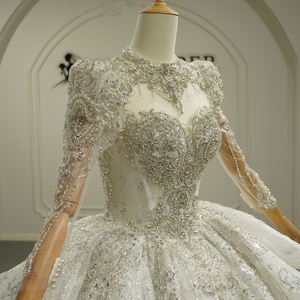 Robe de mariée de luxe Gt26030 en perles et dentelle, style princesse, ivoire, manches longues, appliques, Vestido De Noiva Jancember - Product Image 3