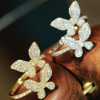 Aazuo – bijoux de luxe pour femmes, or jaune et blanc massif 18 carats, diamants naturels véritables, coupe brillante 0,43 ct, bague papillon CCGTC