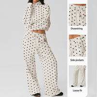 Nouvel ensemble de survêtement décontracté 2 pièces à pois pour femme avec poches latérales, demi-zip, coupe ample, idéal pour le yoga et le sport