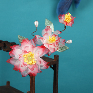 24 Nouvelles Pinces à Cheveux Fleur Rouges Dégradées, Design Original Fait Main, Accessoires Capillaires Hanfu Floraux Exquis Pressés à Chaud - Product Image 2