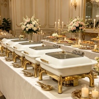 Chauffe-Plats Électrique Professionnel en Acier Inoxydable 6L 9L Blanc Doré pour Buffet – Matériel de Restauration Hydraulique