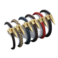 Bracelet Manchette en Cuir de Vache Tressé, Bijoux Fantaisie en Acier Inoxydable avec Fermoir Magnétique à Vis, pour Hommes et Femmes