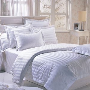 Parure <span class=keywords><strong>de</strong></span> <span class=keywords><strong>Lit</strong></span> d'Hôtel Haut <span class=keywords><strong>de</strong></span> Gamme Personnalisée FEO, 100% Coton Blanc, Rayures 3 cm, Toutes Tailles - Product Image 1