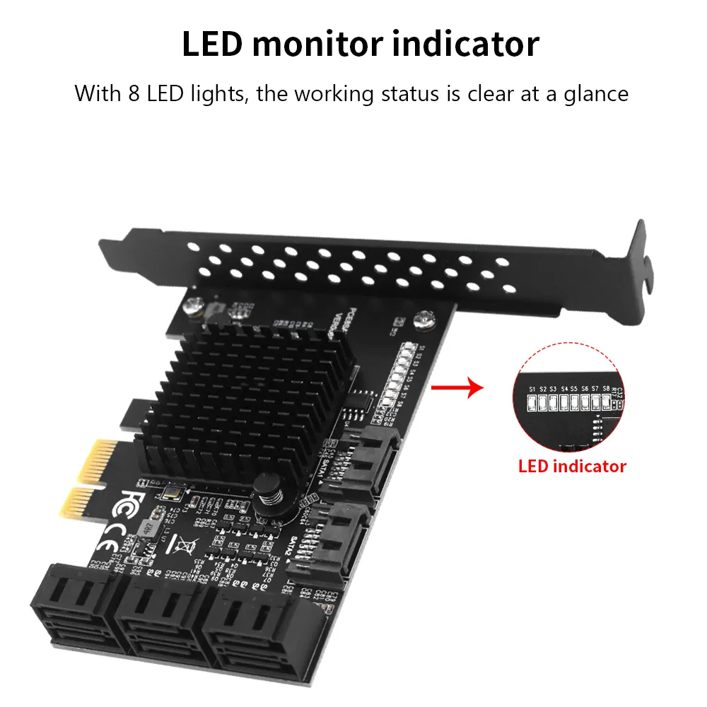 TISHRIC PCIe SATA 1X ke 8 Port SATA 3.0 PCI E pengontrol pci Express Multiplier kartu ekspansi 6Gbps tambah On Card Riser