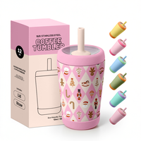Gourde personnalisée pour enfants avec paille souple, sans BPA, anti-fuite, pour la rentrée scolaire, 12 oz
