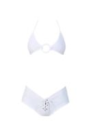 Ensemble bikini 2 pièces sur mesure pour femme en matière recyclée, haut triangle dos nu avec détail anneau en O et shorty lacé, maillot de bain de plage