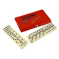 Vente chaude 28 pièces Mini jeu de dominos double six en aluminium blanc noir écologique avec logo personnalisé Emballage en boîte pour jeu familial