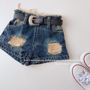 Shorts in denim da <span class=keywords><strong>bambina</strong></span> per l'estate 2026, freschi e distressed, con cintura, per bambine - Product Image 1