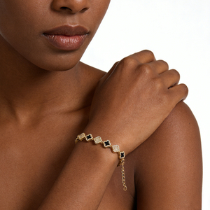 <span class=keywords><strong>Pulsera</strong></span> de Trébol de Cuatro Hojas Chapada en Oro, con Incrustaciones de Circonitas, Estilo Vintage, Ajustable, para Mujer, en Oferta - Product Image 3