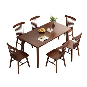 Solid Wood Rectangular Dining <b>Table</b> Set 6 Piece <b>Walnut</b> Color Space Saving Dining Room Furniture - Product Image 4