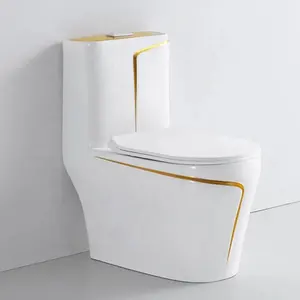 Porzellan Badezimmer Einteilige Toilette Keramik farbiges Wasser am nächsten