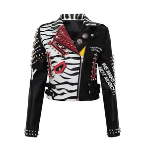 Motorrad Rock Einzigartiges afrikanisches Zebra muster Street Style Punk Kleidung Biker Crop Lederjacke für Frauen