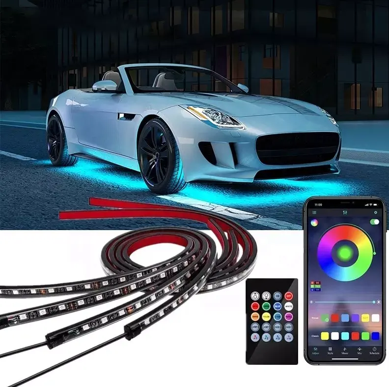 App remoto para chassi, kit de iluminação ambiente para carros, 120x150cm, luz LED Underglow para carro