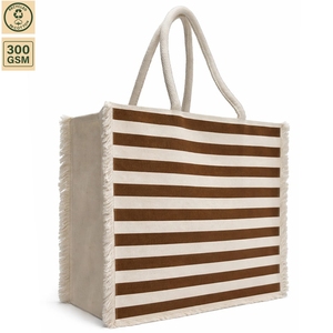 Durable Striped <b>Canvas</b> Shoulder <b>Bag</b> <b>Large</b> Capacity Reusable Carry <b>Bag</b> for Shopping Work College and Daily Essentials - Product Image 3