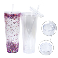 Gobelet en plastique transparent à double paroi réutilisable de 24 oz, globe à neige acrylique, avec trou pré-percé et bouchon