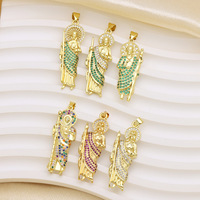 Nouveau Collier Pendentif Niche en Cuivre Plaqué Or 18K avec Zircon Coloré, Motif Canne de Père, Accessoires de Mode Exquis en Gros