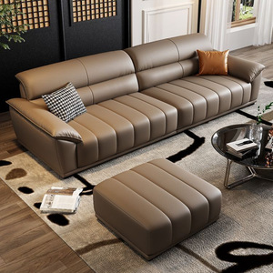 Set di Divani e Poltrone Reclinabili in Ecopelle di Lusso <span class=keywords><strong>Minimalista</strong></span> Moderno con Struttura in Legno Quadrata per <span class=keywords><strong>Soggiorno</strong></span> e Hotel - Product Image 3