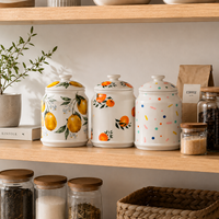 Vente en gros OEM, pot de cuisine en céramique sans plomb de 1000 ml, 5 motifs, compatible lave-vaisselle et micro-ondes, avec couvercle